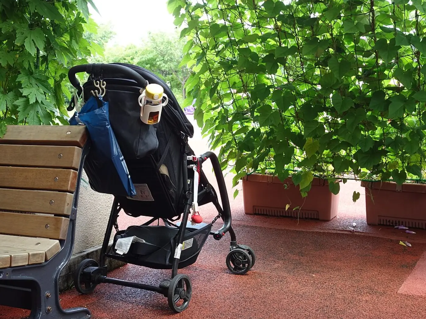 Modern child stroller in an outdoor setting